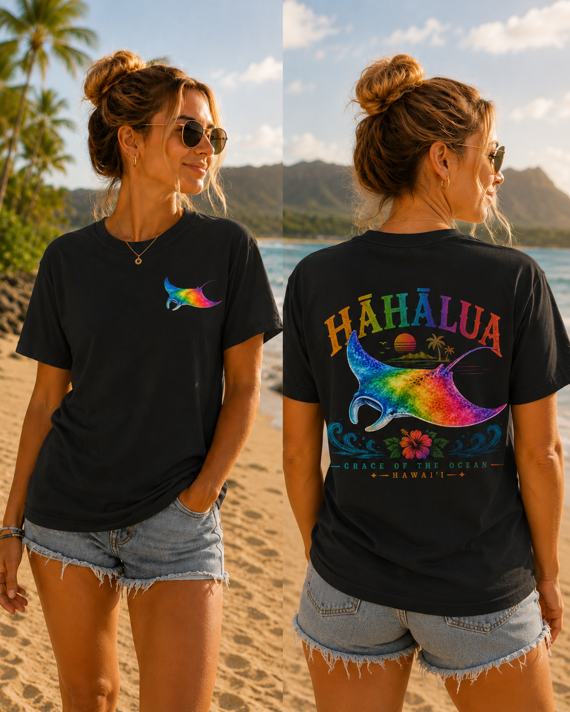 Rainbow Manta Tee | Hawaiian Ocean Wave Graphic T-Shirt