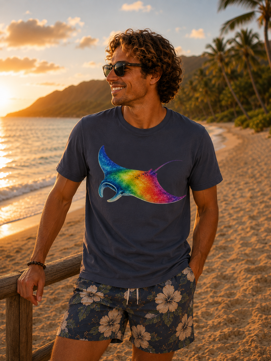 Rainbow Manta Ray Tee