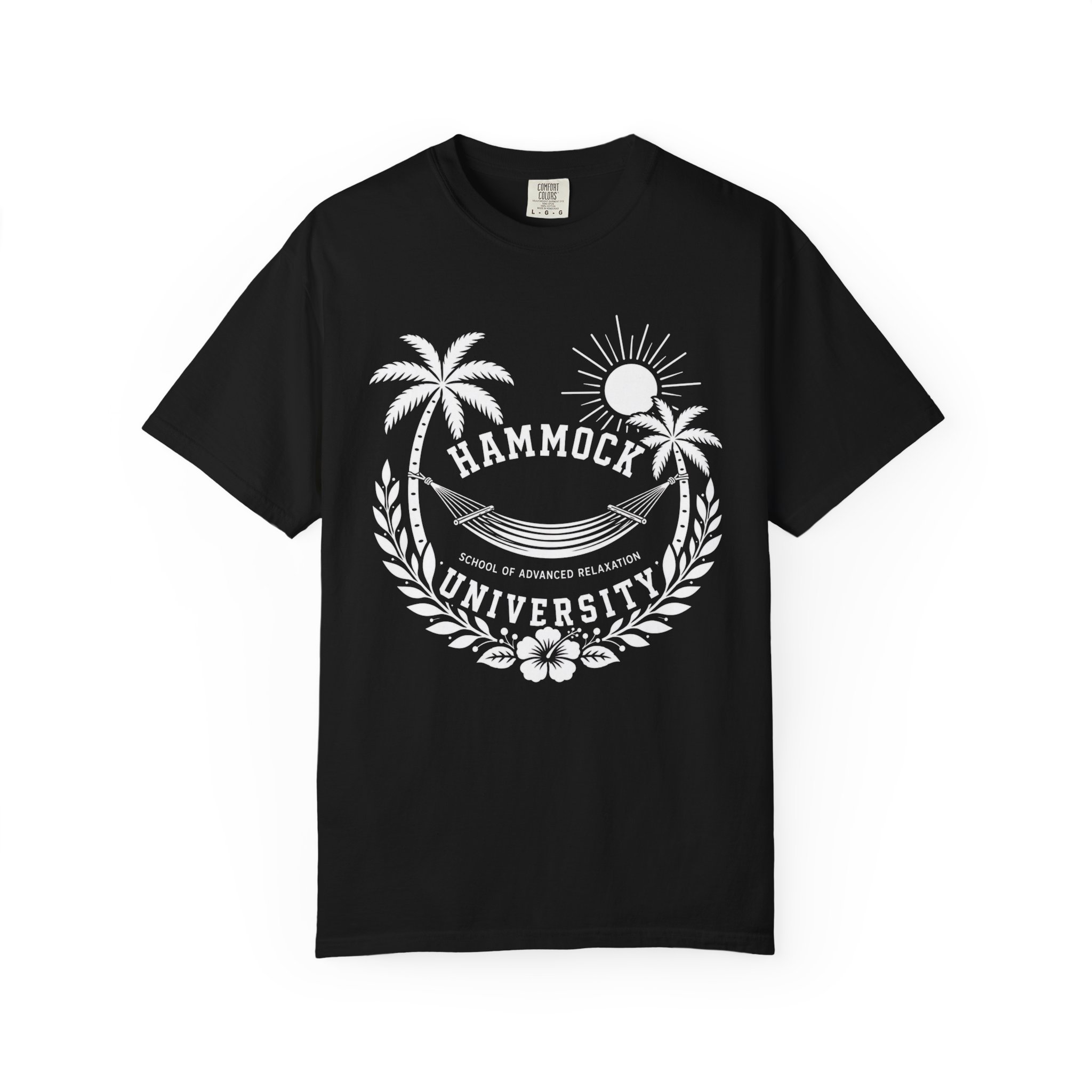Hammock University palm trees hammock T-Shirt | island sunset crest - Image 4