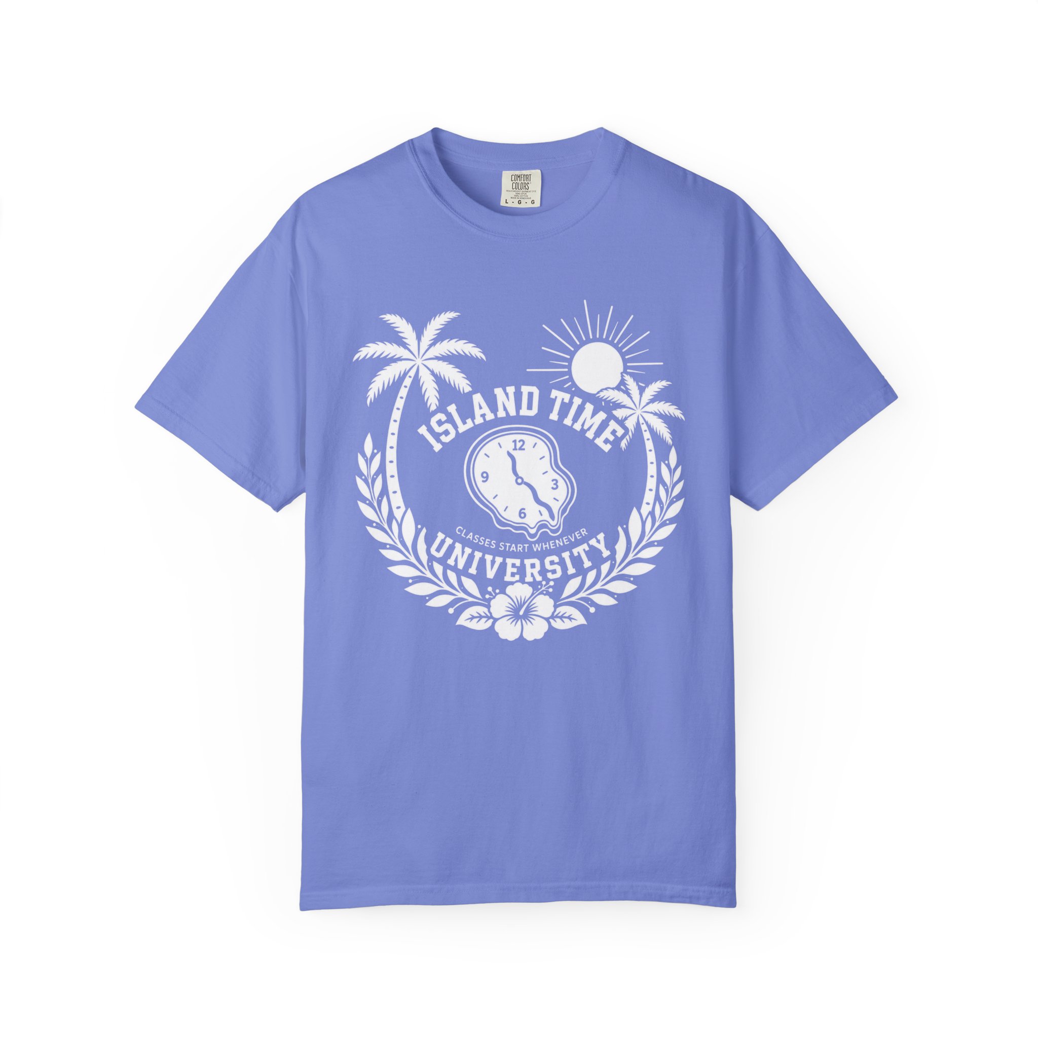 Island Time University T-shirt | Tropical Clock Palm Trees - Image 6