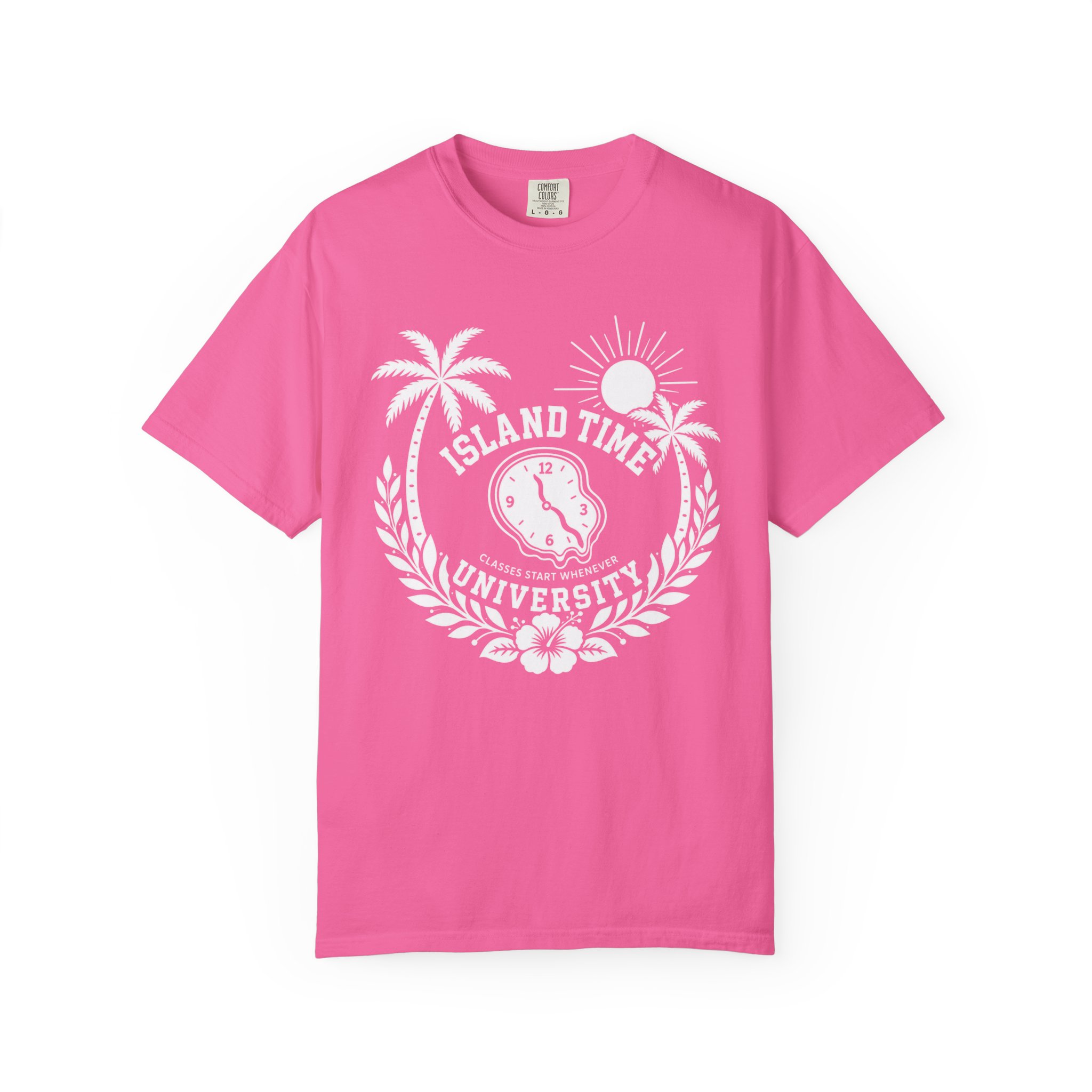 Island Time University T-shirt | Tropical Clock Palm Trees - Image 7