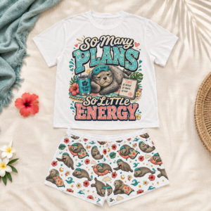 So Many Plans So Little Energy Short Pajama Set | Monk Seal Sleepwear, Cute Animal Lounge
