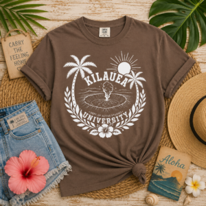 Kilauea University Volcano Crest T-shirt | Hawaiian Palm Sun Emblem