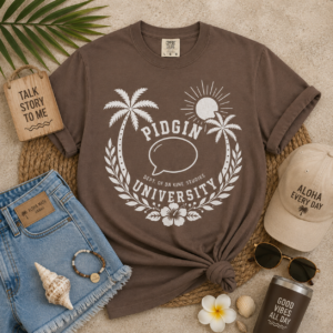 Pidgin University palm trees crest T-shirt | island hawaiian college style tee