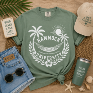 Hammock University palm trees hammock T-Shirt | island sunset crest