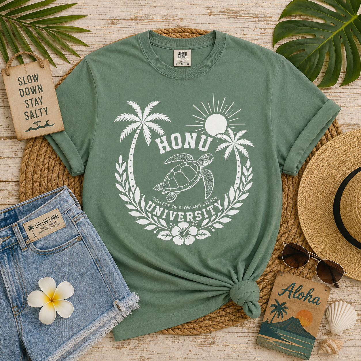 Honu University Turtle T-shirt | Hawaiian Palm Island Design