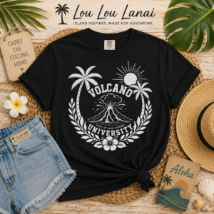 Volcano University crest T-Shirt | Tropical palm, sun, laurel wreath