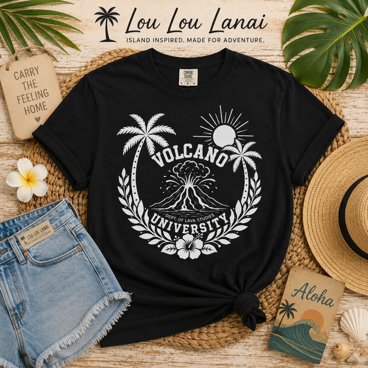 Volcano University crest T-Shirt | Tropical palm, sun, laurel wreath