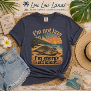 I'm Not Lazy I'm Energy Efficient Seal T-shirt | Retro Beach Sunset