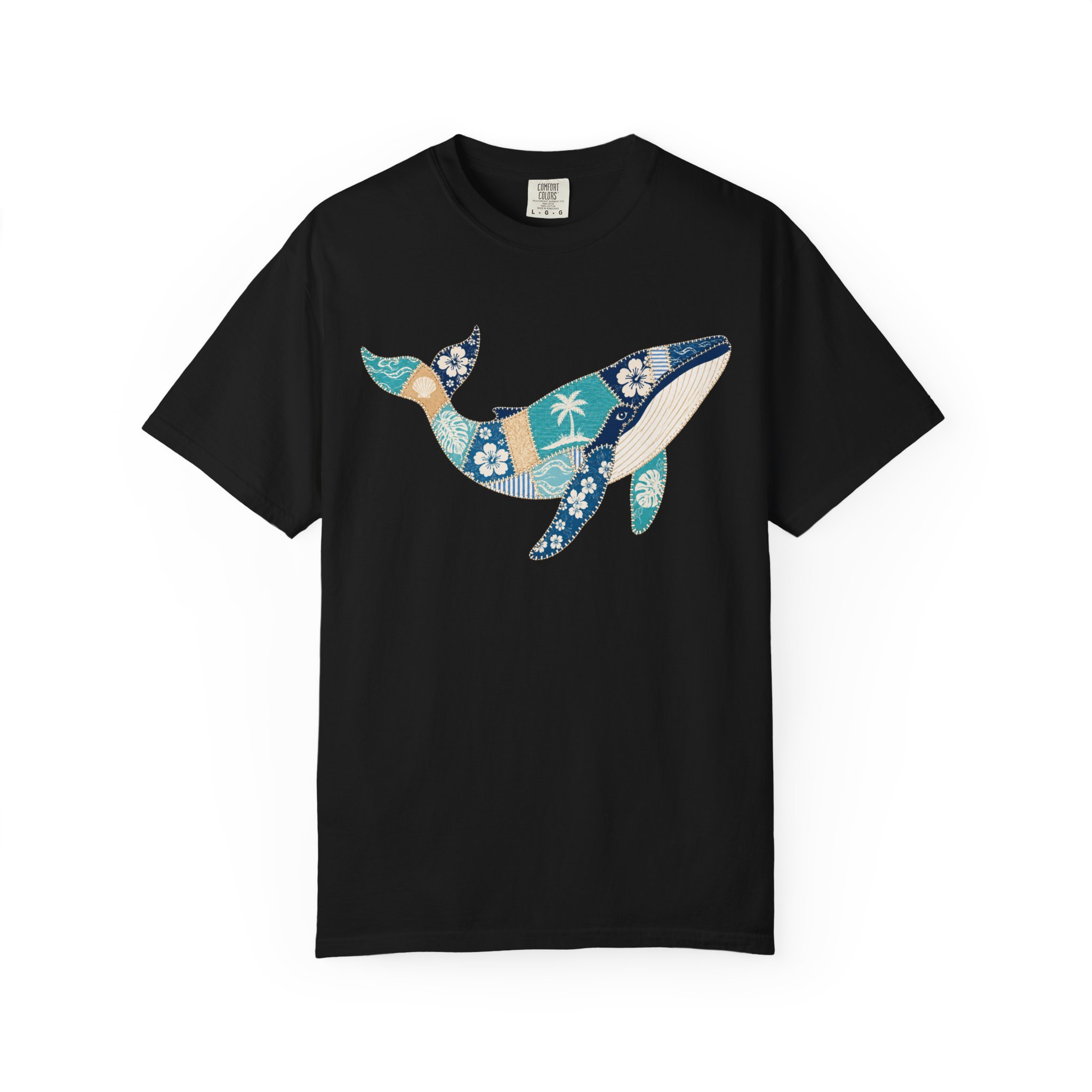 Faux Patchwork Hawaiian Pattern Humpback Whale T-Shirt | Ocean Tropical Floral Tee - Image 10