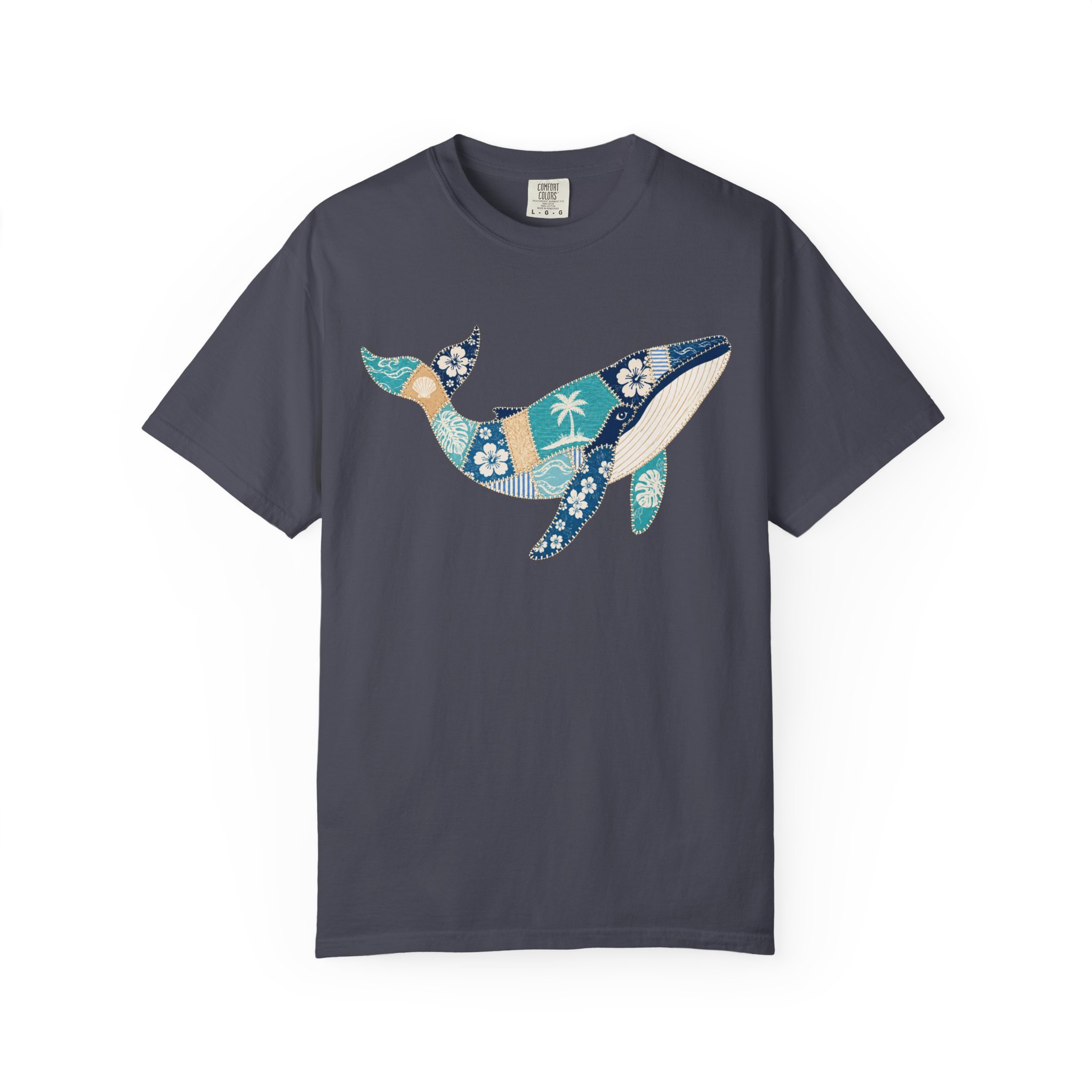 Faux Patchwork Hawaiian Pattern Humpback Whale T-Shirt | Ocean Tropical Floral Tee - Image 11