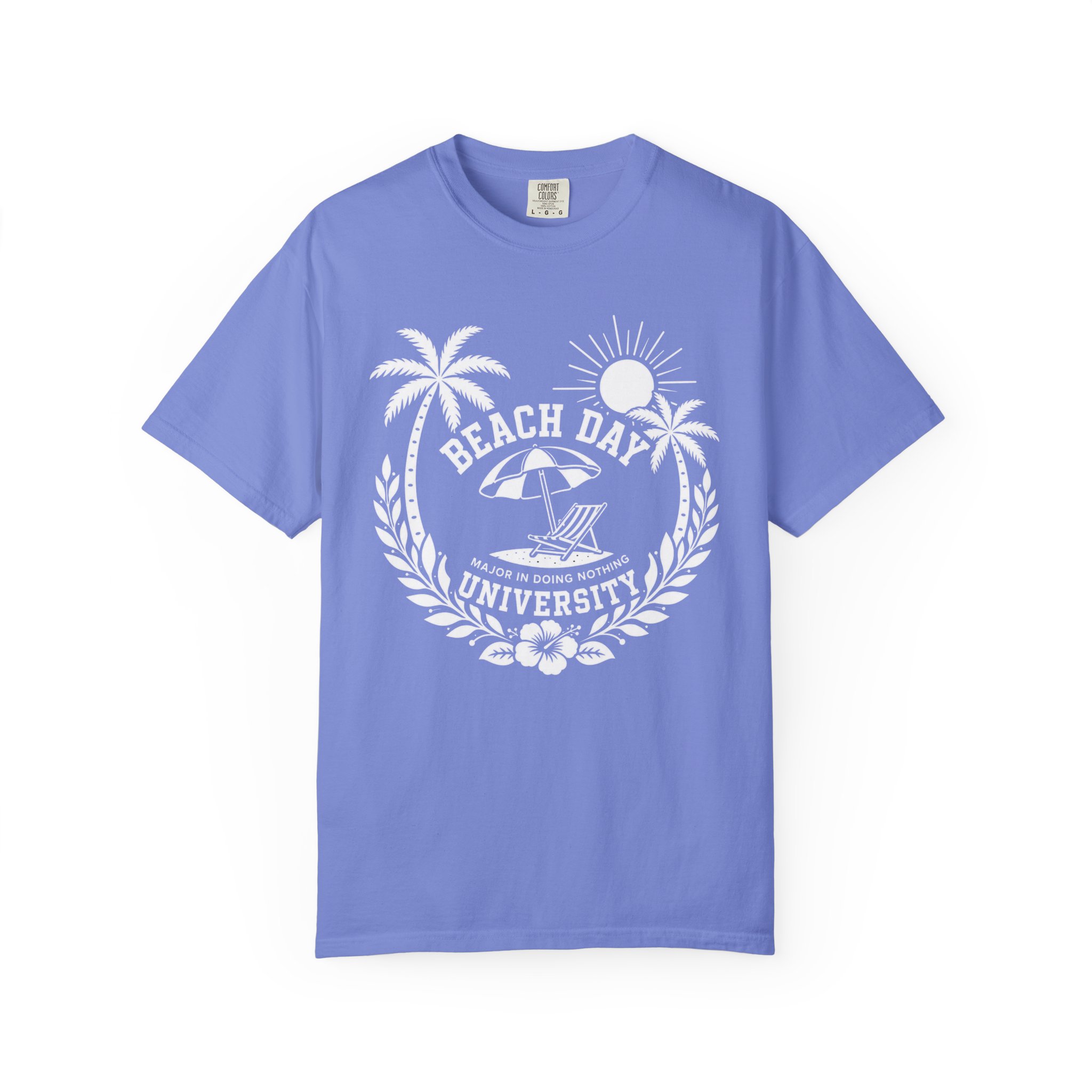 Beach Day University T-shirt | Palm Trees, Sun, Surf Chair - Image 6