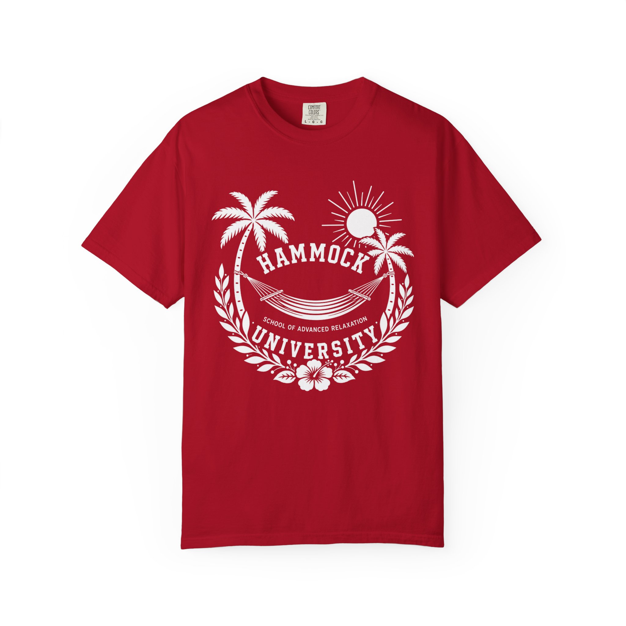 Hammock University palm trees hammock T-Shirt | island sunset crest - Image 8